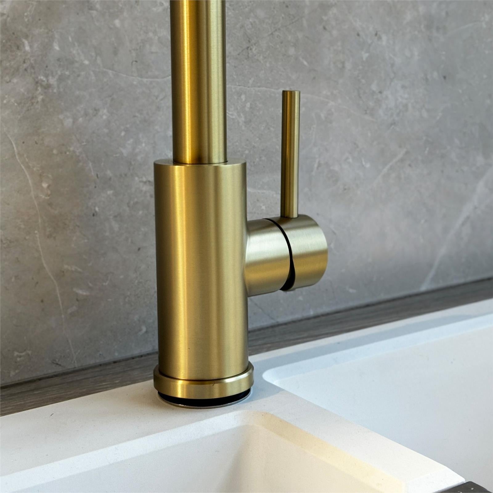 Liquida KPO11BR Single Lever Pull Out Mono Brushed Brass Kitchen Mixer Tap